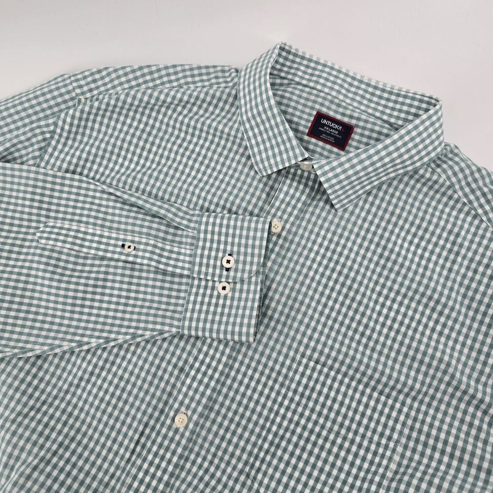 UNTUCKit Shirt Mens XXL Green Gray Plaid Relaxed Fit Wrinkle Free Button Down LS